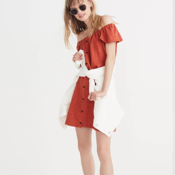 Madewell Texture & Thread Off-The-Shoulder Dress Size Large Burnt Orange. - Picture 1 of 9